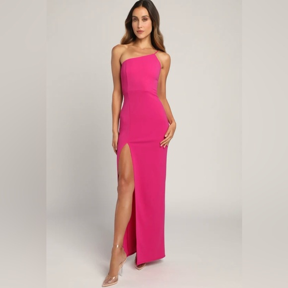Lulus Dresses & Skirts - Keeper of My Heart Magenta One-Shoulder Maxi Dress